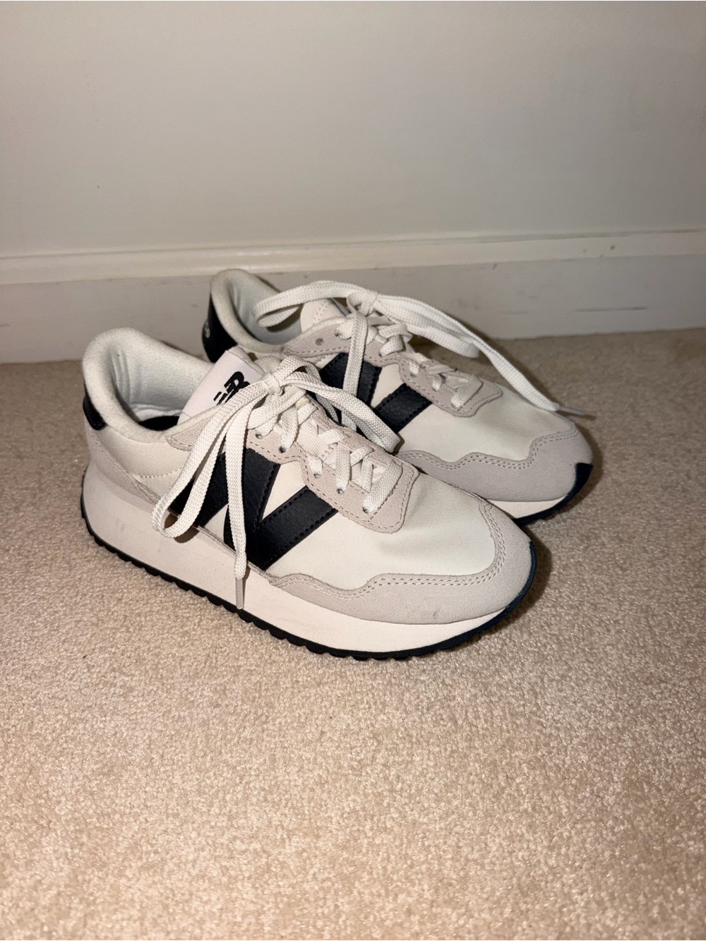 New Balance White and Black Retro-Style Sneakers